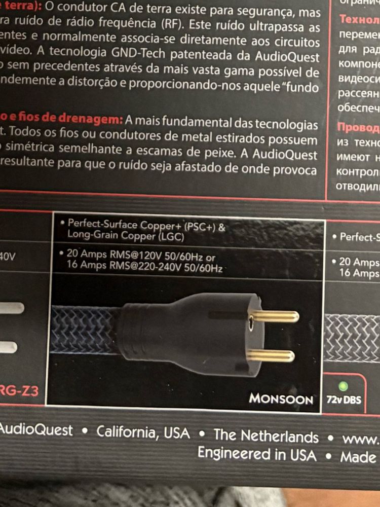 Cabo de Corrente AudioQuest Monsoon 1 m – High-End p/ Áudio Hi‑Fi
