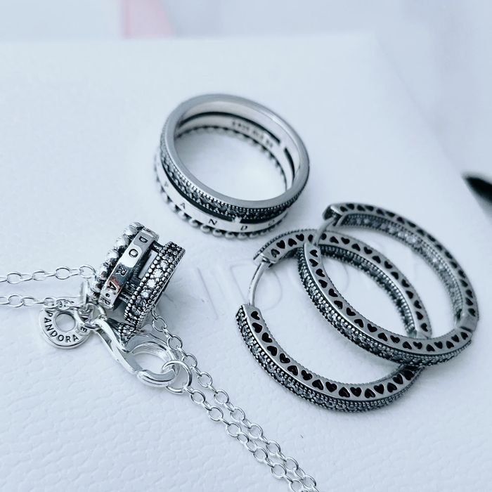 Браслет паве Пандора каблучка сережки комплект