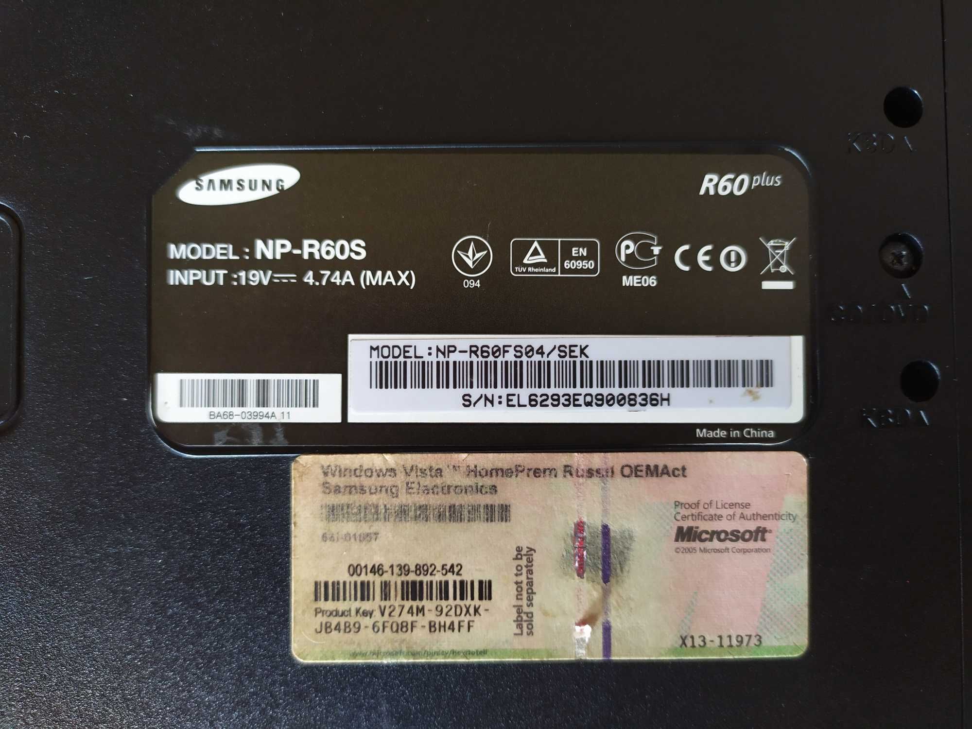 Ноутбук Samsung NP-R60S под разбор или восстановление