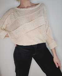 Beżowy ażurowy sweter oversize boho Jane Norman