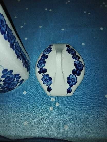 pojemniki ceramiczne do kuchni z przykrywką 2 szt wzór  kwiaty, PRL