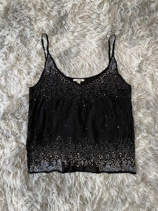 Czarny transparentny top na ramiączka cekiny M 38 L 40 zara mesh