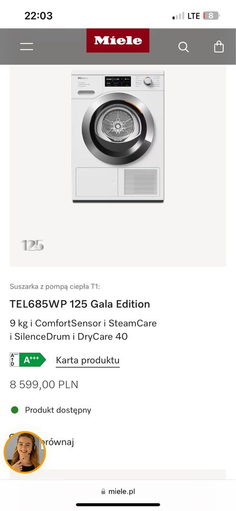 Suszarka do ubran 9 kg firmy miele rok gwarancji