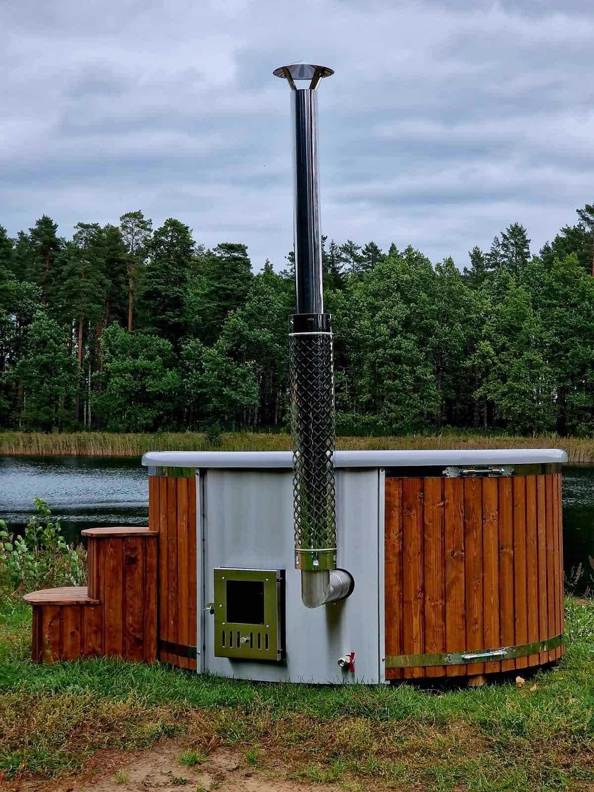 Balia ogrodowa od ręki z piecem, hydromasażem i LED