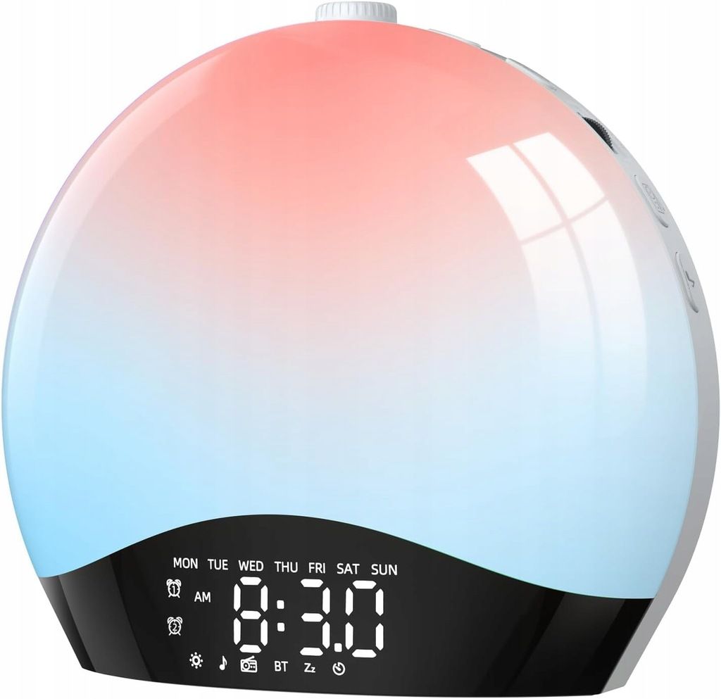 Budzik Lampka Wschód Zachód Słońca Zegarek Radio FM Bluetooth