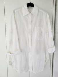 Biała koszula 100% bawełny oversize Zara z kremowym haftem w kwiaty