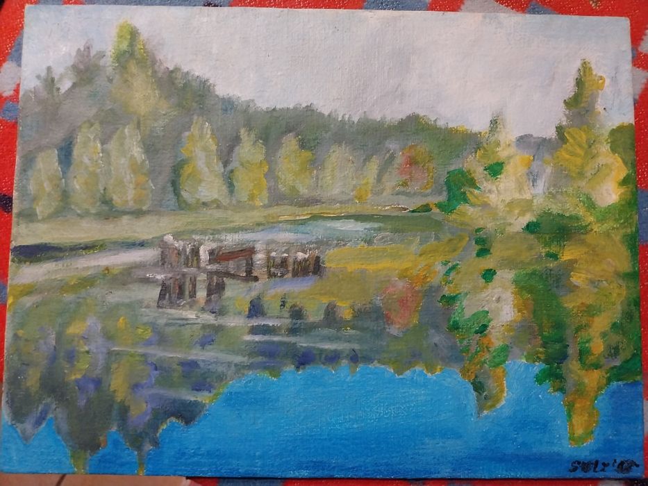 Stary obraz na płótnie olejny 1948 Stolz pejzaż kaszuby antyk