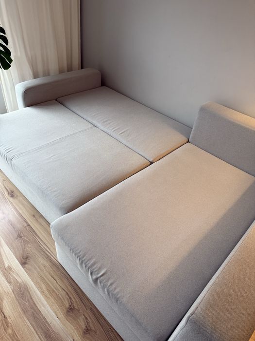 Narożnik z funkcją spania, 2 pojemniki, pufa