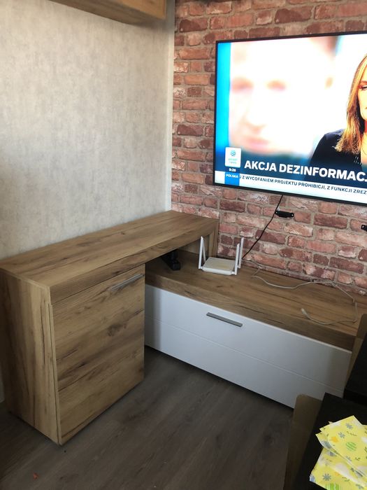 Zestaw mebli do salonu, złoty dąb biały połysk
