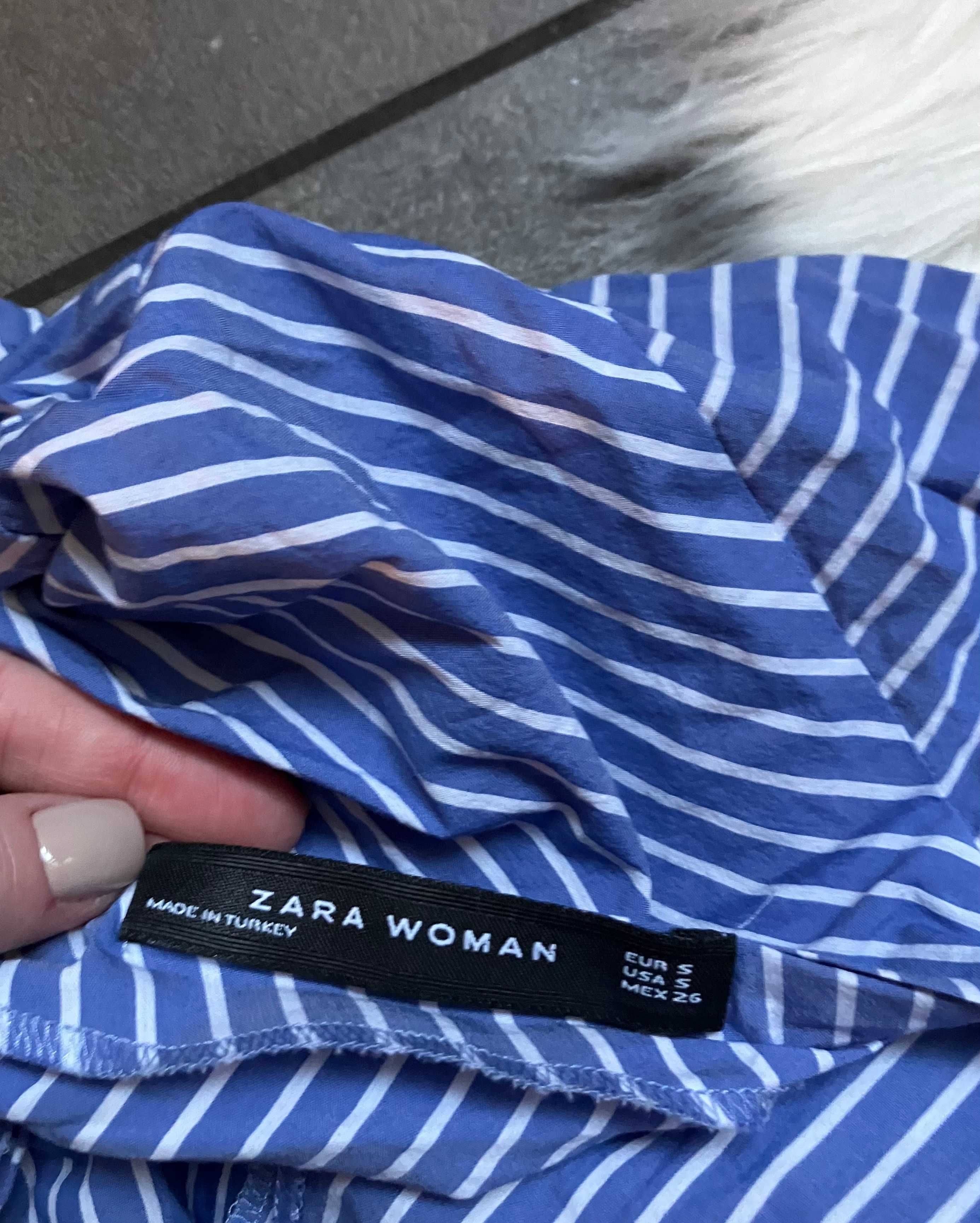 Wiązana bluzka w niebiesko-białe paski ZARA