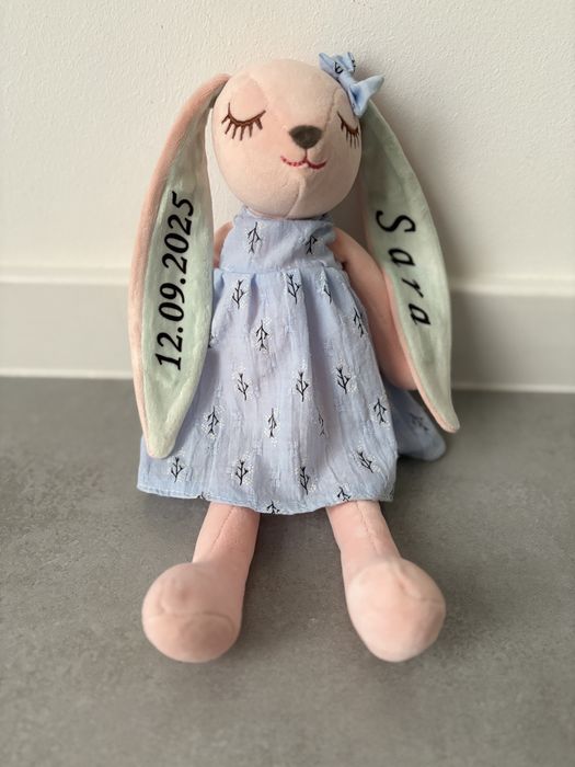 Pluszak królik lalka imię dziecka metryczka