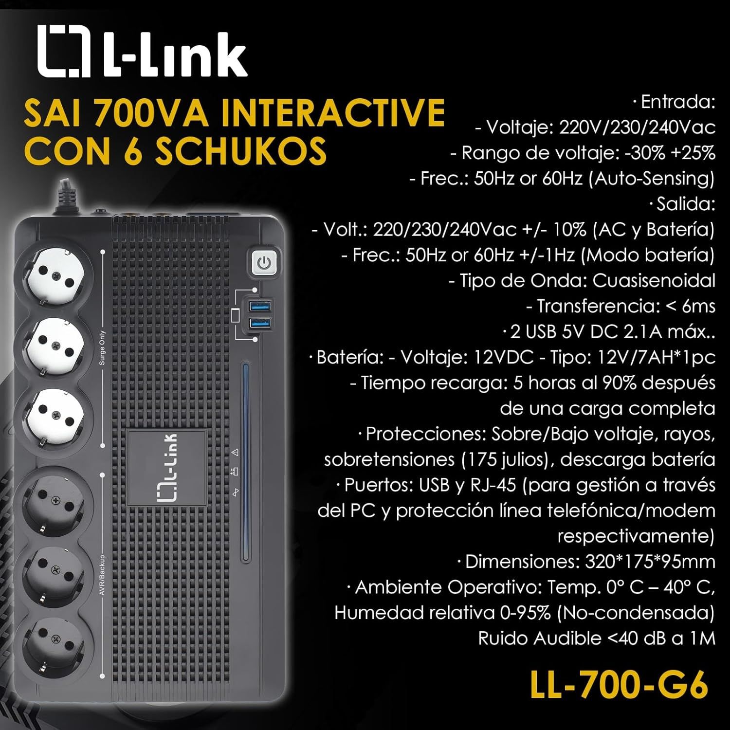 UPS Listwa zasilająca UPS L-Link LL-700-G6 700VA