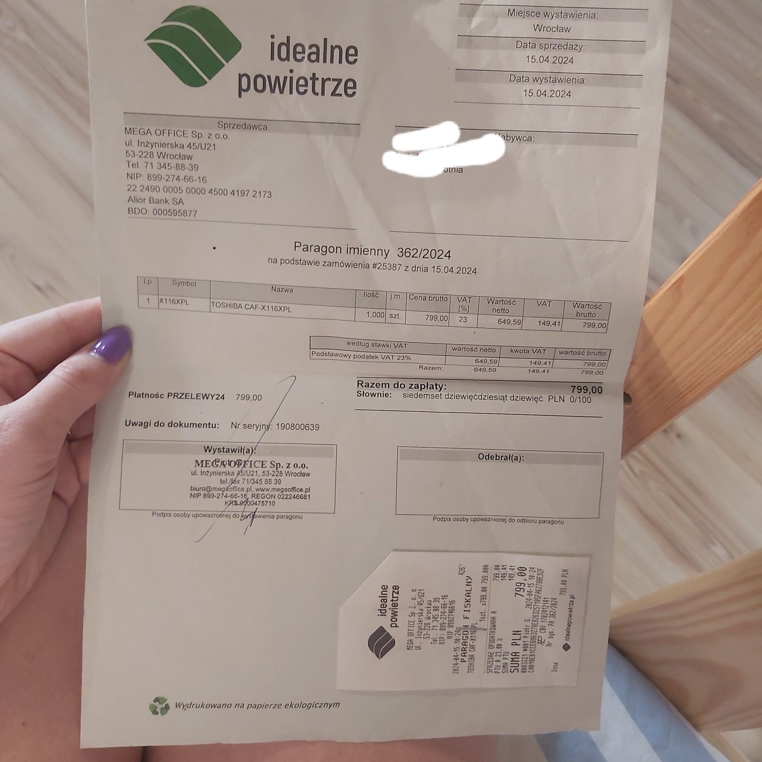 Oczyszczacz TOSHIBA CAF-X116XPL