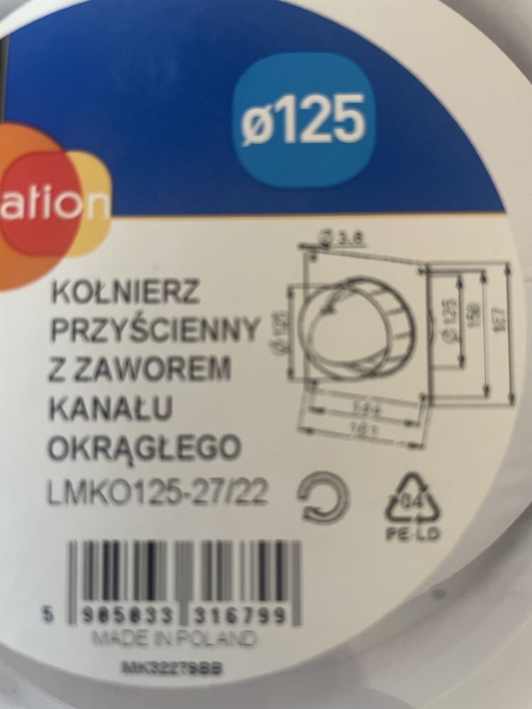 Kołnierz przyścienny z zaworem kanału okrągłego