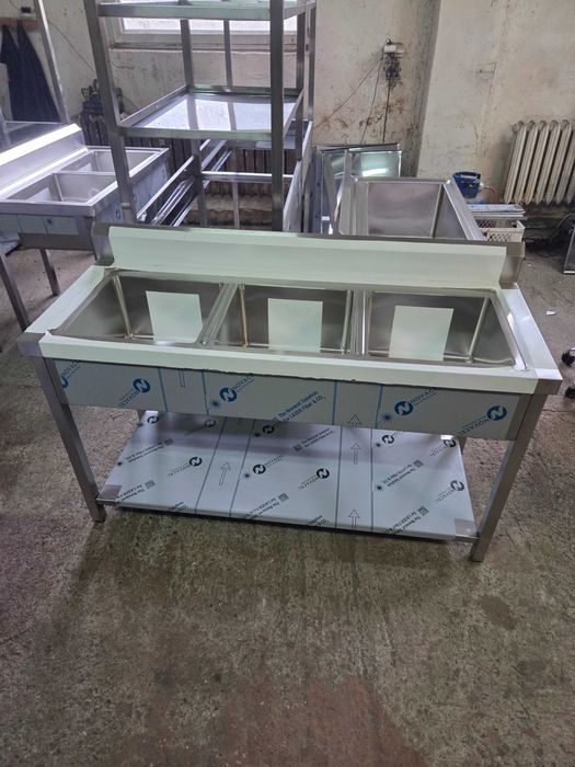 Zlew gastronomiczny 150x60x85 3komory z półką