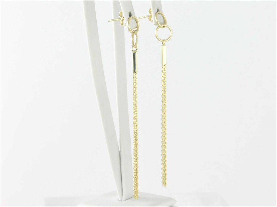 Czarujące złote kolczyki wiszące próby 585 na sztyft z łańcuszkami