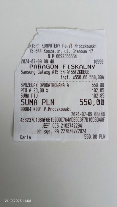 Samsung Galaxy a15 4g na gwarancji