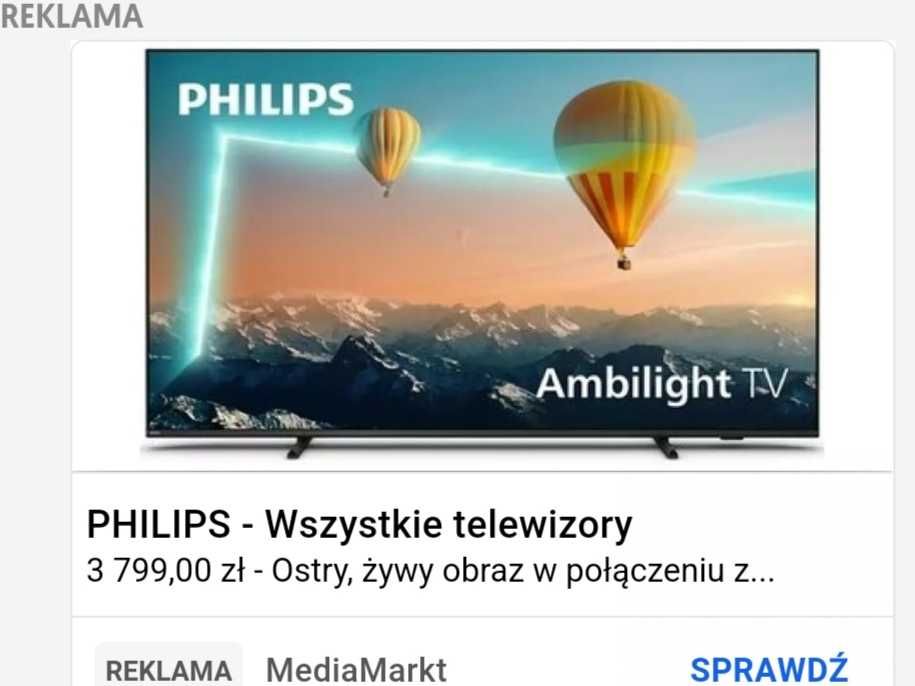 Nowy 65PUS8007 Philips 4k+PREZENT 100%sprawny nieużywany 2 lata gwaran