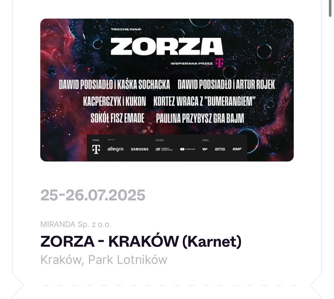 Zorza festiwal Dawid Podsiadło bilet dwudniowy