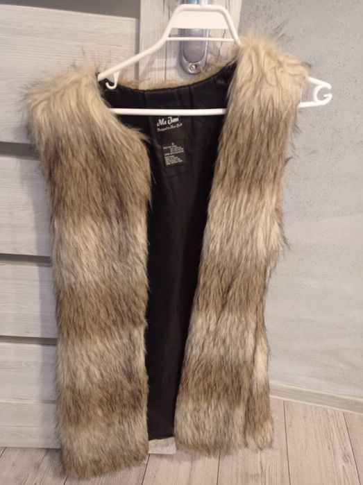 Długa nowa kamizelka kożuch futro włochata puchata ciepła zimowa skór