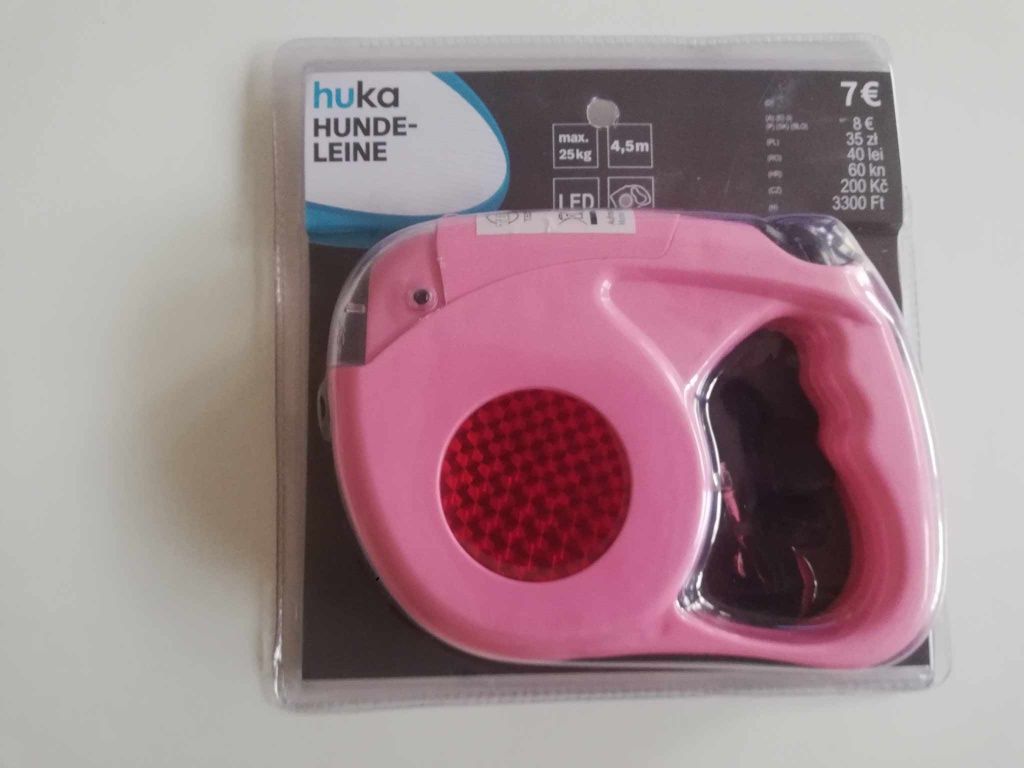 Smycz dla psa różowa zwijana taśma automatyczna latarka LED 25kg 4,5m