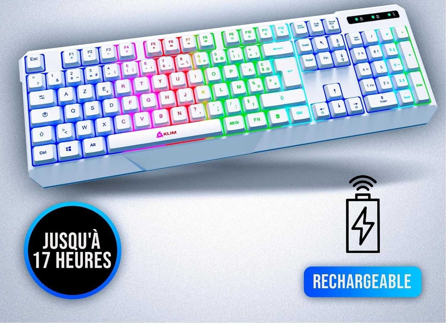 Klawiatura Bezprzewodowa Membranowa 2.4Ghz KLIM Biała RGB FR (AZERTY)