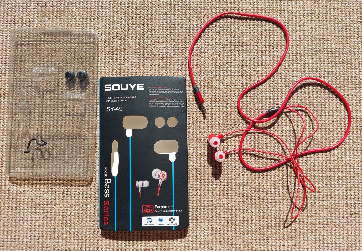 Słuchawki douszne przewodowe +zapasowe gumki do telefonu 3,5mm Souye S