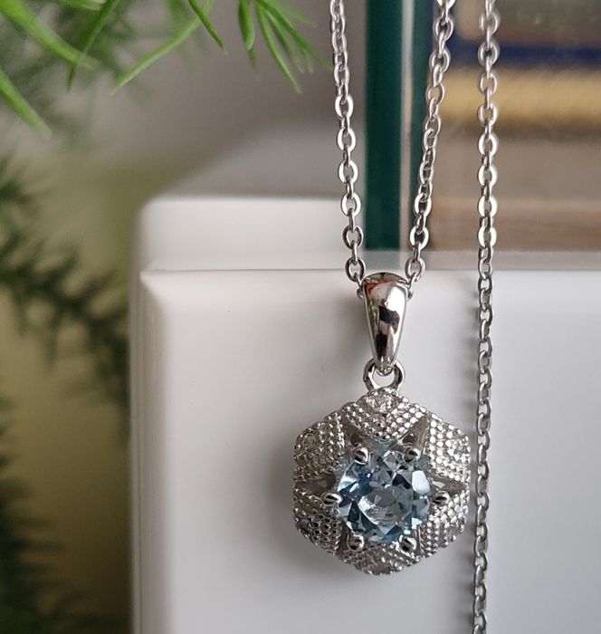 Naszyjnik srebro 925 z naturalnym topazem i cyrkoniami