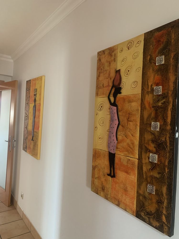 2 quadros en tons de laranja e amarelo 60cm x1m