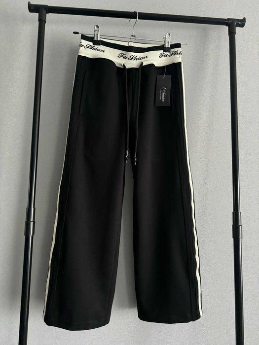 Широкі штани палаццо для підлітків для дівчаток з лампасами на флісі