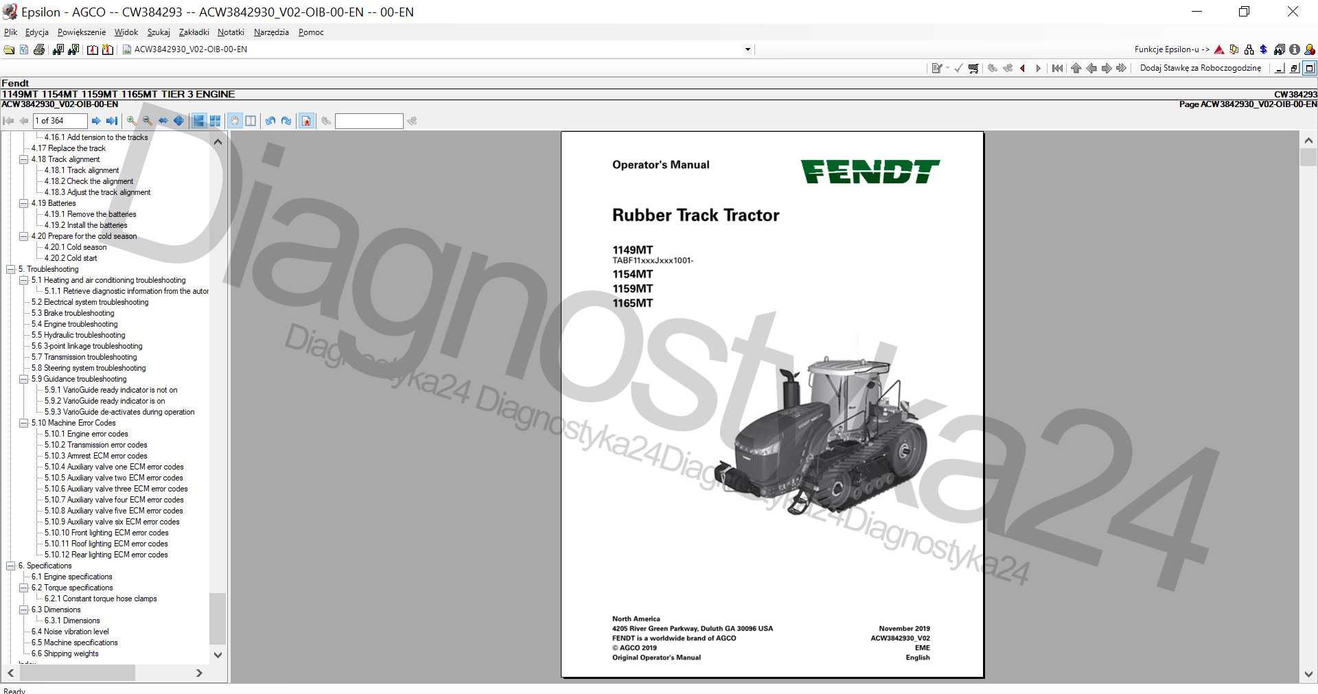 AGCO Epsilon KATALOG CZĘŚCI Massey Ferguson Fendt Schematy Instrukcje