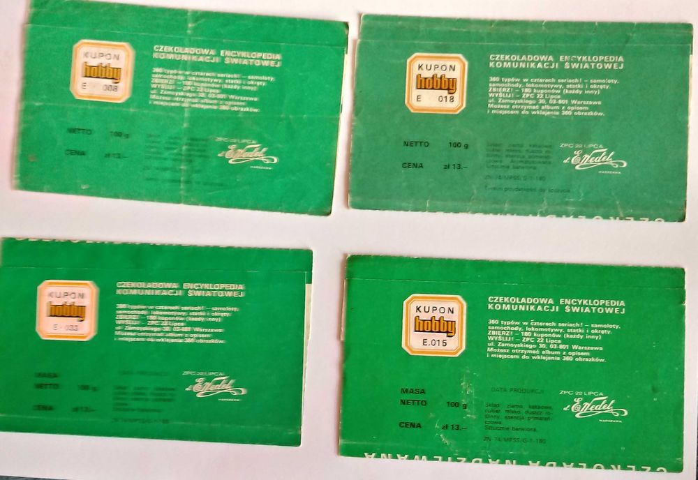 hobby wedel opakowania po czekoladach lokomotywy