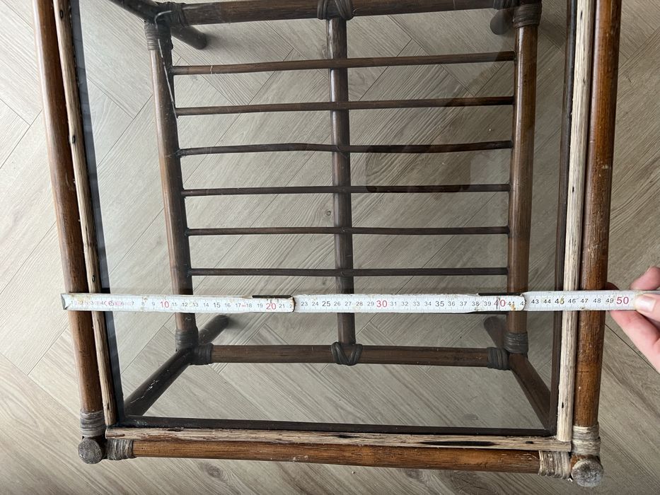 Rattanowy stolik z szybką vintage retro cottage