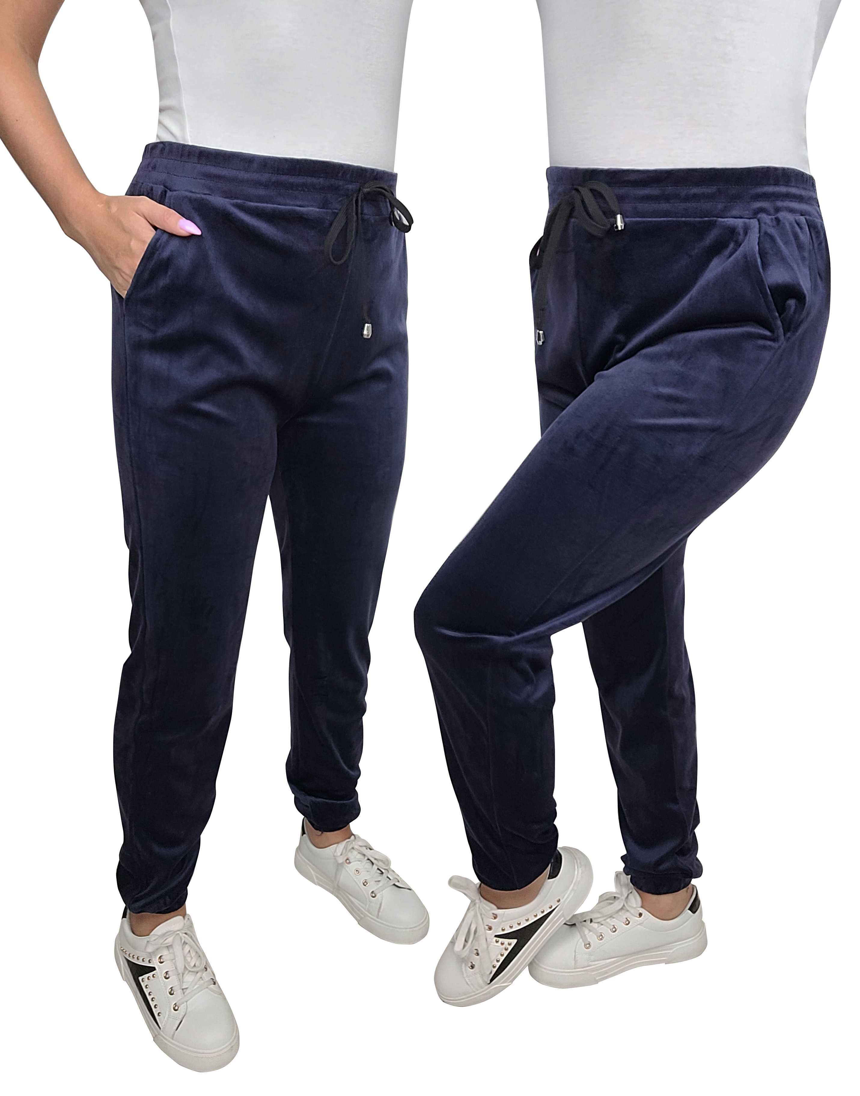 r. 3XL-6XL Spodnie welurowe GRANATOWE spodnie dresowe TU 5XL/6XL