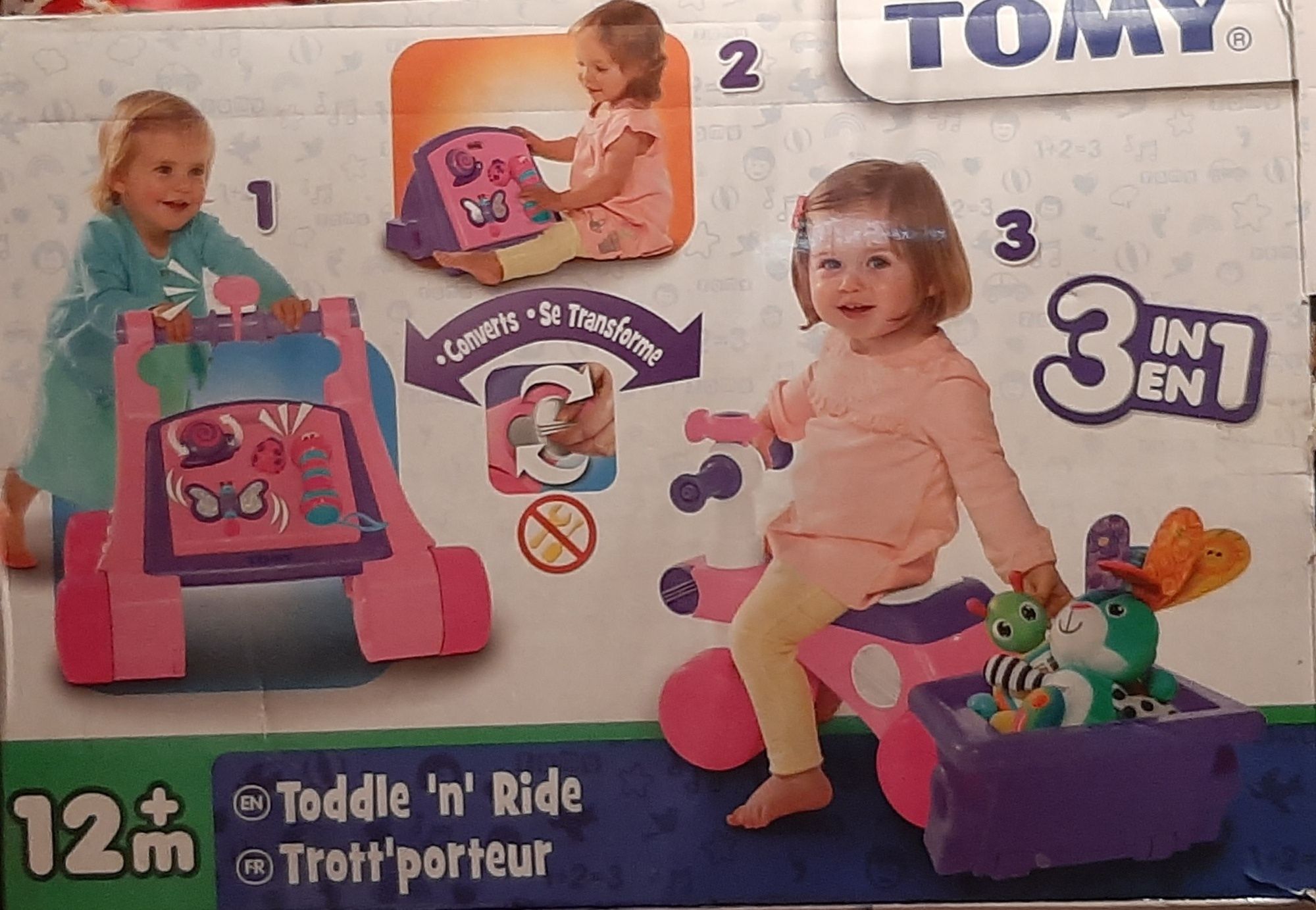 3w1 Jeździk pchacz rowerek z przyczepką i tablica manipulacyjna