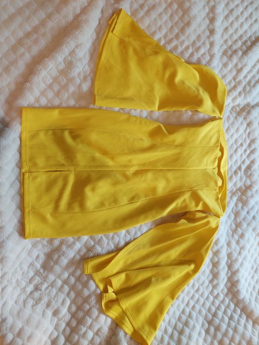 Sukienka kanarkowa żółta S 36 rękawy tuba wesele