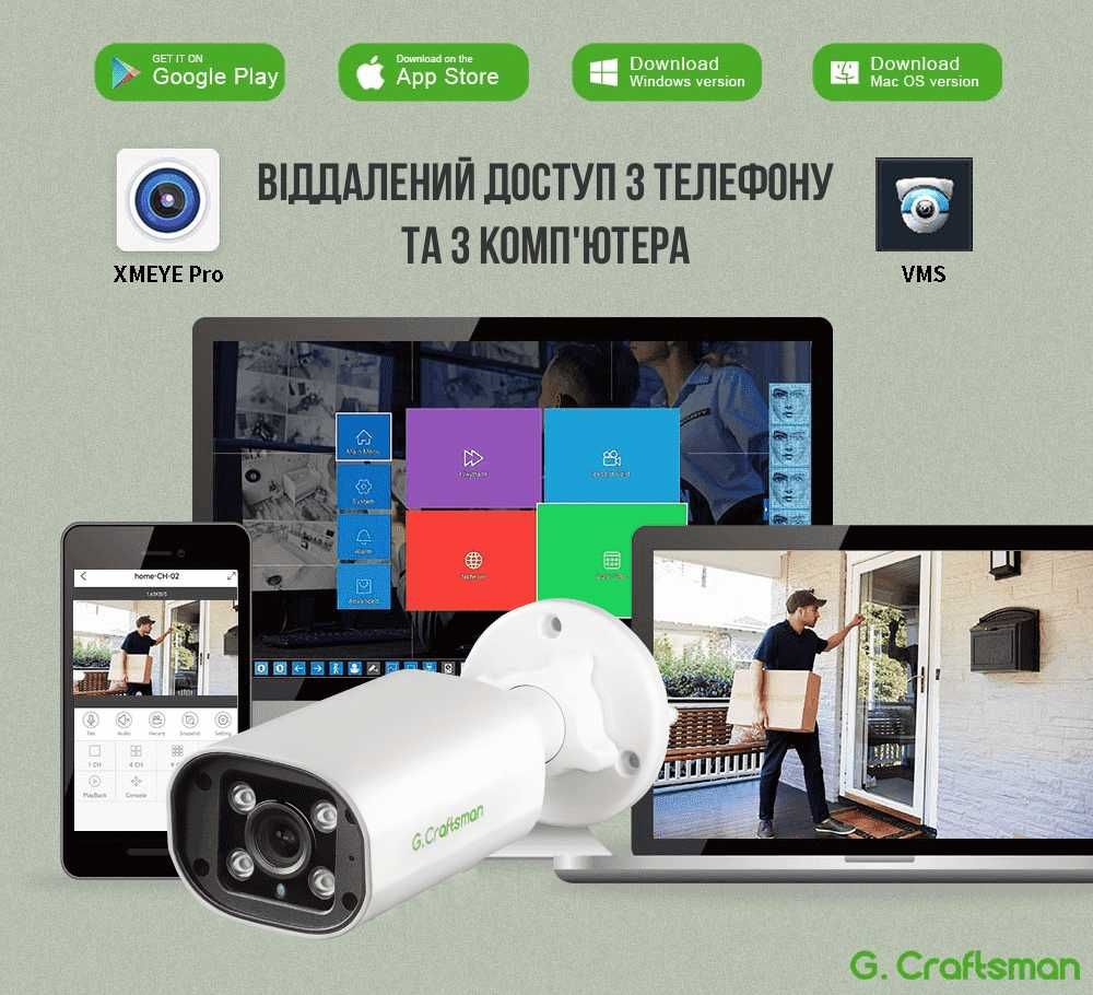 Комплект камер видеонаблюдения POE 2+2 камеры 4МП G.Craftsman