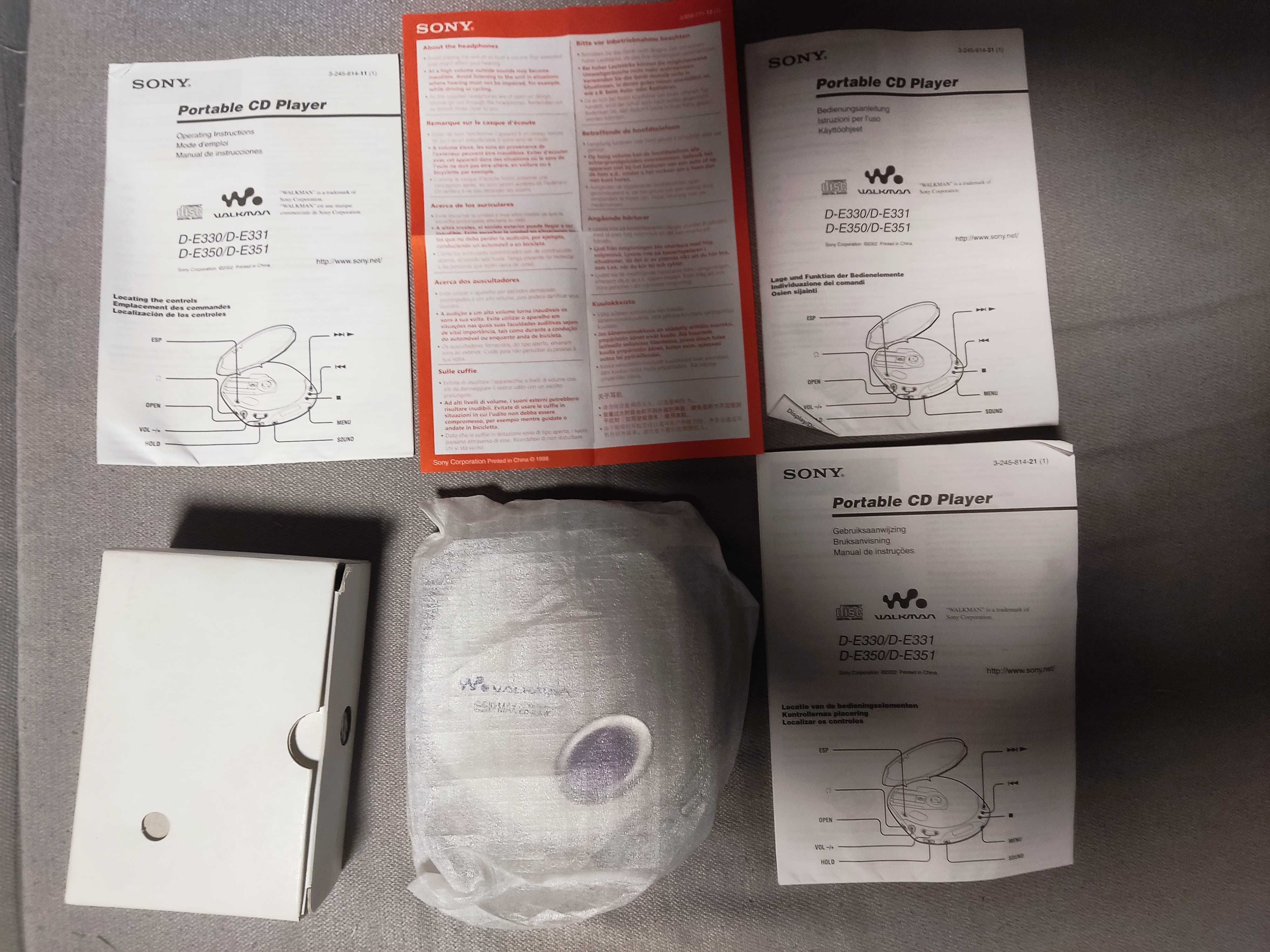 Sony D-E351 | Leitor de CD Portátil | Com Caixa, Manuais e Carregador