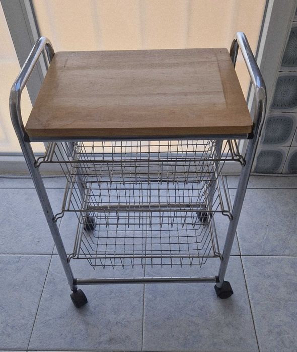 Carrinho de suporte doméstico com rodas, 3 gavetas