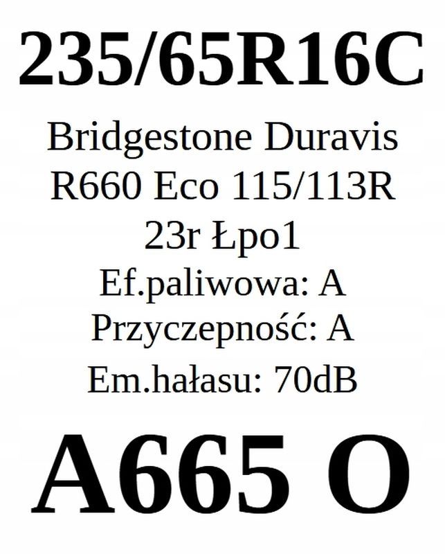 4x 235/65r16c Bridgestone Duravis R660 Eco Jak Nowe A/A/70dB
