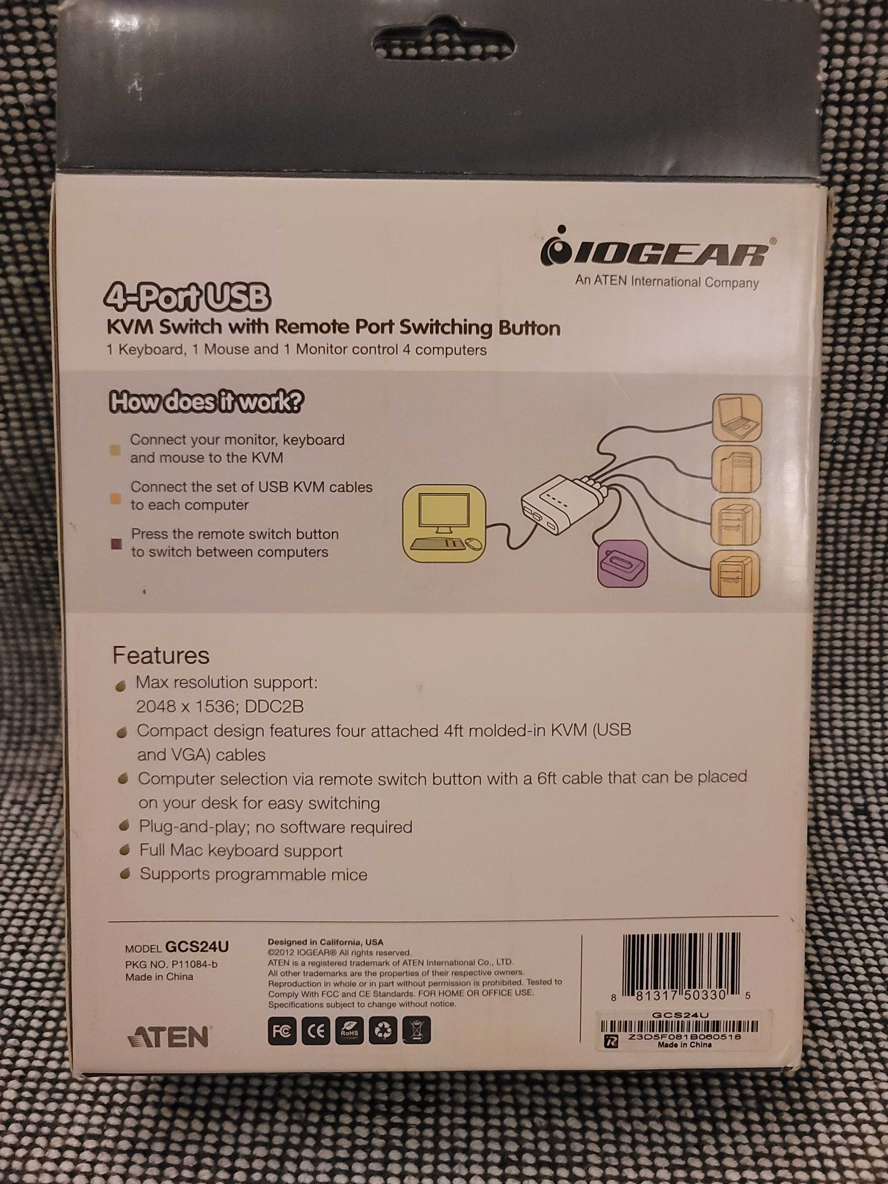 KVM перемикач на 4 комп'ютера IOGEAR 4-Port USB KVM Switch (VGA)