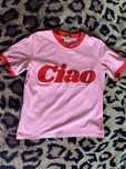 T-shirt SIS She is sunday Ciao regular różowy welurowy napis