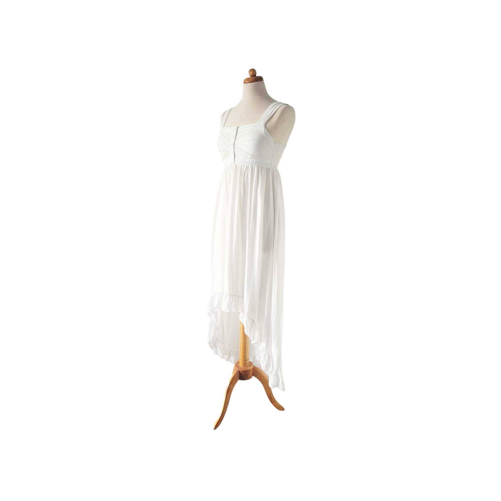 Biała zwiewna asymetryczna długa sukienka XS S ze stanikiem boho