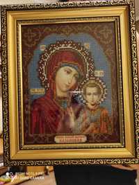Икона Казанская Божья матерь в рамке под стеклом и венчальная без рамк