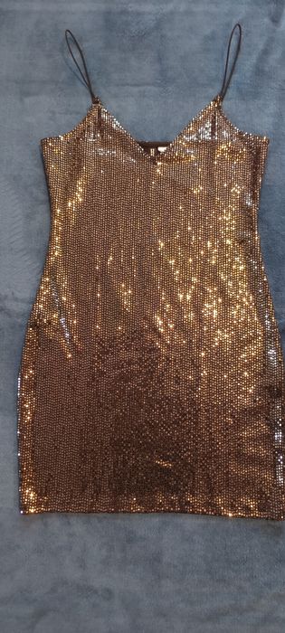 Błyszcząca sukienka mini czarno-srebrna Andrzejki Sylwester r.s H&M