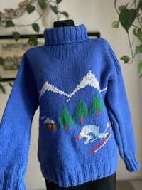 Sweter zimowy Narciarz Haftowany Handmade Rozmiar M