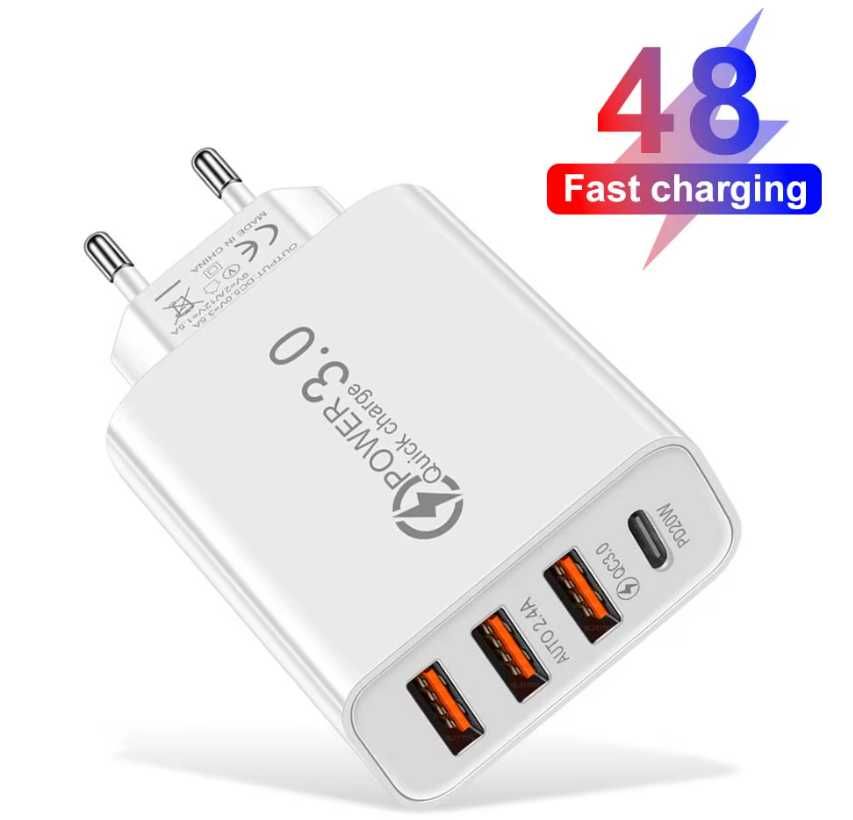 Szybka ładowarka sieciowa 48W z wieloma portami – USB-C PD + QC 3.0
