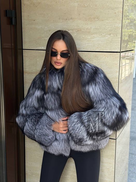 Женская шуба, полушубок с натурального меха финской чернобурки, 55 см