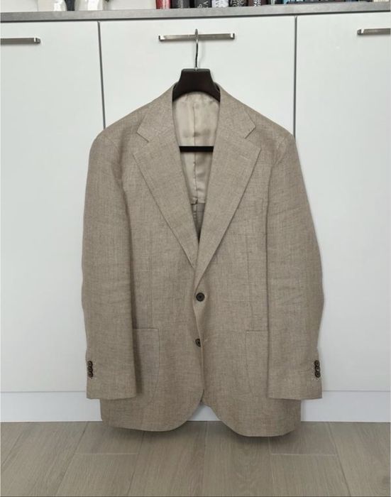 Чоловічий піджак блейзер вовна льон коричневий бежевий XL 54 Herse