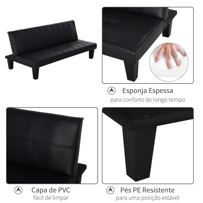 Sofá-Cama de 3 lugares com pernas levantadas